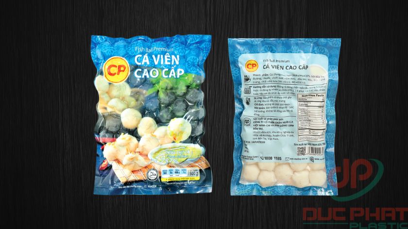Bao bì cá viên với thiết kế đa dạng về kiểu dáng, kích thước và màu sắc giúp tối ưu đóng gói và nâng cao hình ảnh thương hiệu Mặt trước và mặt sau của bao bì cá viên với thiết kế màu sắc bắt mắt, đa dạng kiểu dáng và kích thước