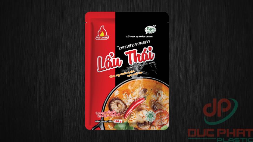 Túi đựng nước lẩu nhiều lớp vật liệu PET, PA, AL và R-CPP giúp chịu nhiệt tiệt trùng, ngăn ẩm, giữ hương vị và an toàn thực phẩm