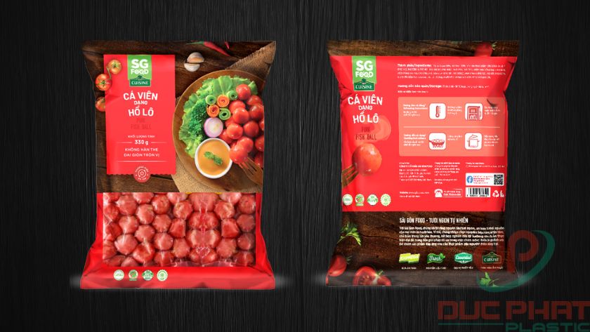Bao bì cá viên với thiết kế thông minh giúp bảo vệ chất lượng, thu hút người tiêu dùng và tăng nhận diện thương hiệu Bao bì cá viên mặt trước và mặt sau giúp bảo vệ sản phẩm, thu hút khách hàng và truyền tải thông tin thương hiệu