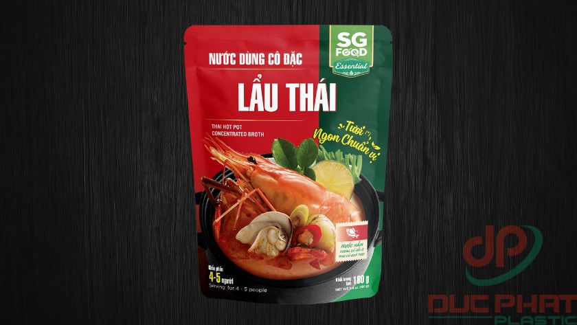 Túi đựng nước lẩu nhiều lớp chịu nhiệt cao, giúp bảo quản hương vị, kéo dài hạn sử dụng, in ấn thương hiệu sắc nét và tối ưu vận chuyển