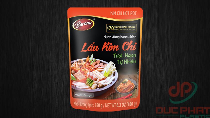 Túi đựng nước lẩu kim chi dạng retort, làm từ màng ghép phức hợp chịu nhiệt cao, bảo quản hương vị và giá trị dinh dưỡng