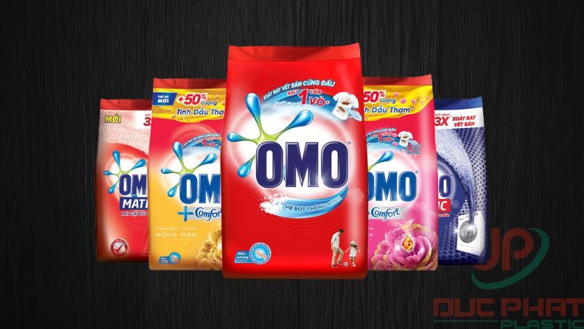 Bao bì bột giặt chất lượng cao chống ẩm, oxy, ánh sáng, vi sinh vật; đồng thời quảng bá thương hiệu và nâng cao trải nghiệm người dùng các mẫu bao bì bột giặt OMO nhiều màu sắc, thiết kế bắt mắt, bảo vệ sản phẩm và truyền tải thương hiệu hiệu quả